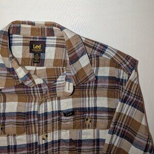 Lee Mens Long Sleeve Button Up Shirt Flannel M Cotton Multi-Color Plaid Like New